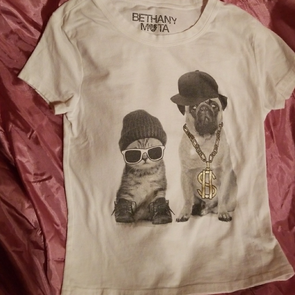 🍊BETHANY MOTA rare fun tee cat and dog S/P